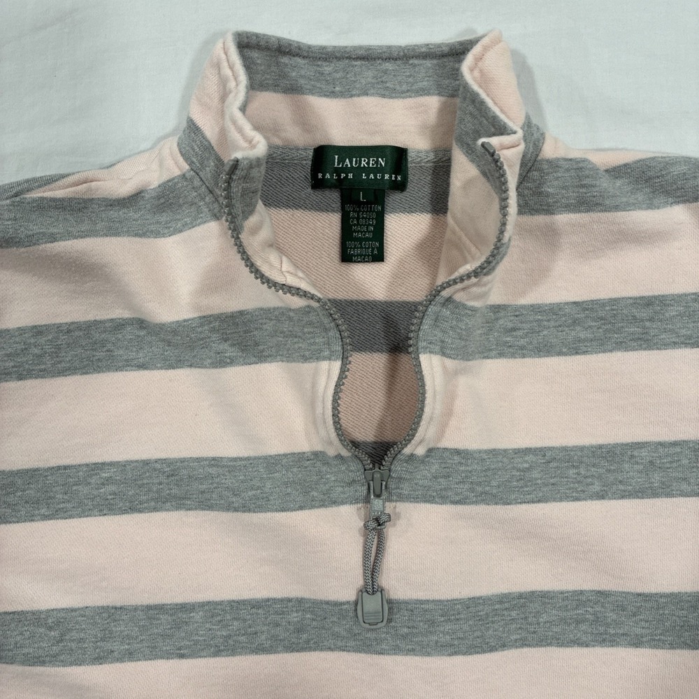 Lauren Ralph Lauren Women's 1/4 Zip Pullover‎ Size Large Striped Cotton Casual - Picture 6 of 16